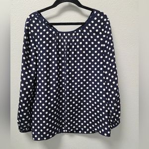 J. CREW Polka Dot Navy Long Sleeve Blouse‎ Top Size 6